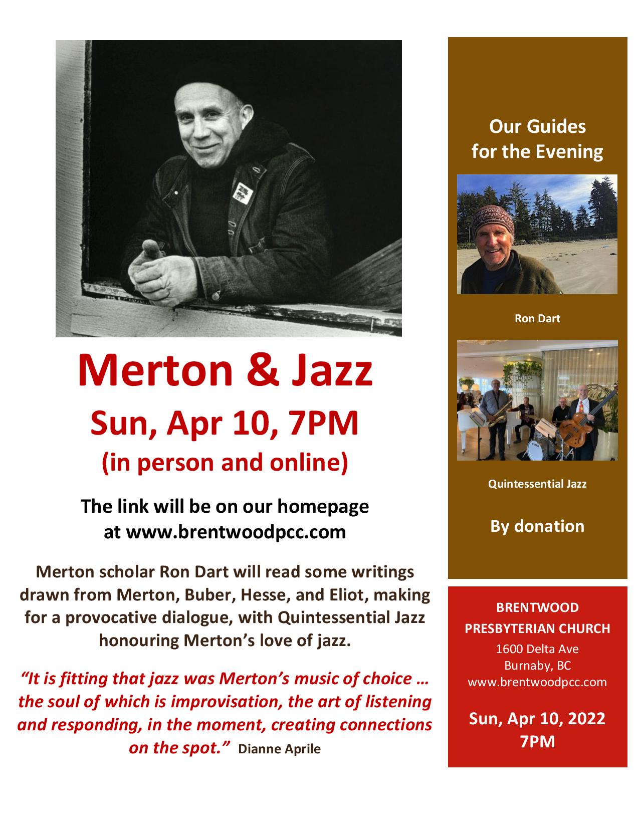 Merton & Jazz event poster, April 10